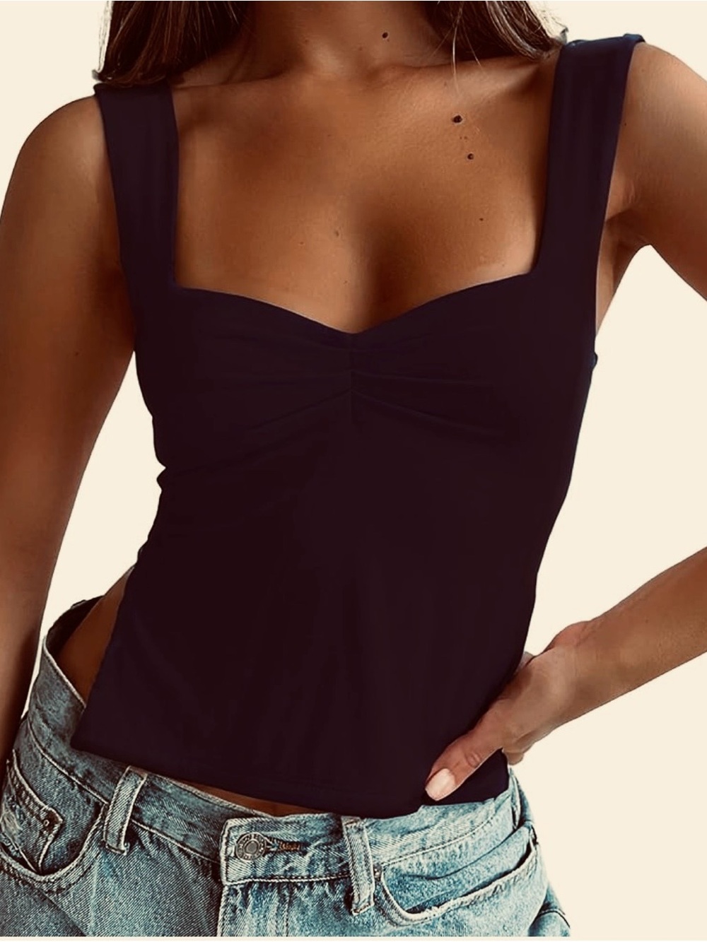 Amazon Black Square Neck Tank Top with Wide Straps